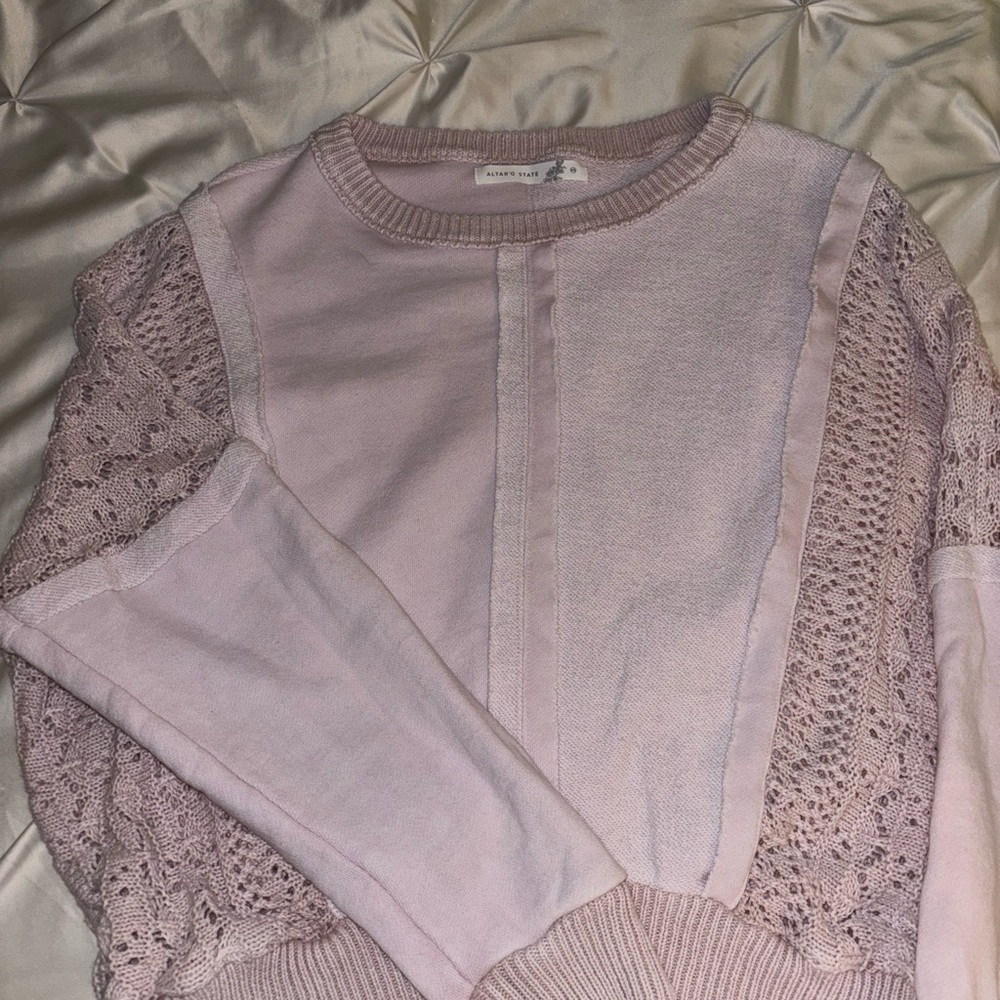 Altar’d State Jenna Crochet Pieced Knit Sweater